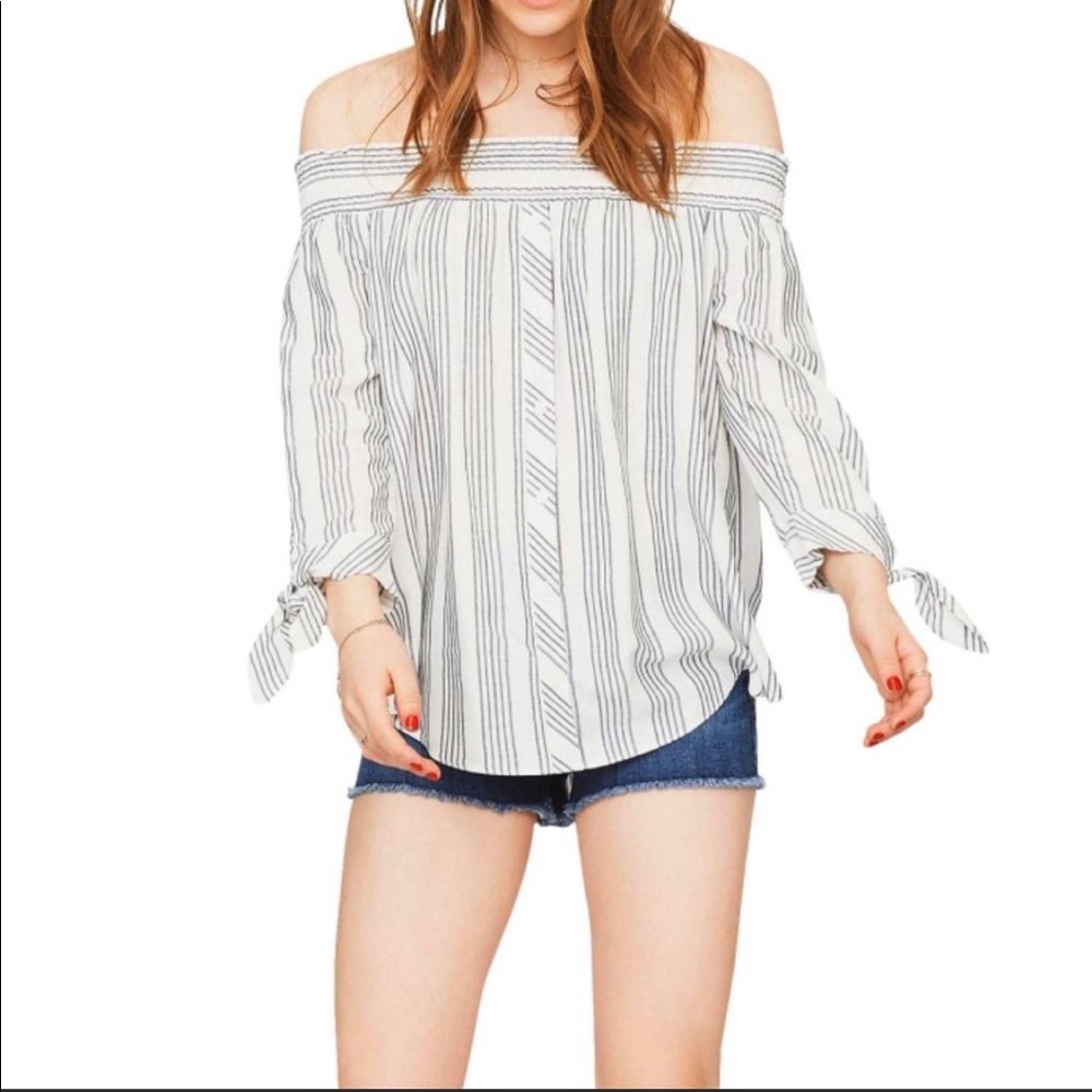 Miss Selfridge Off-The-Shoulder Striped Button-Up